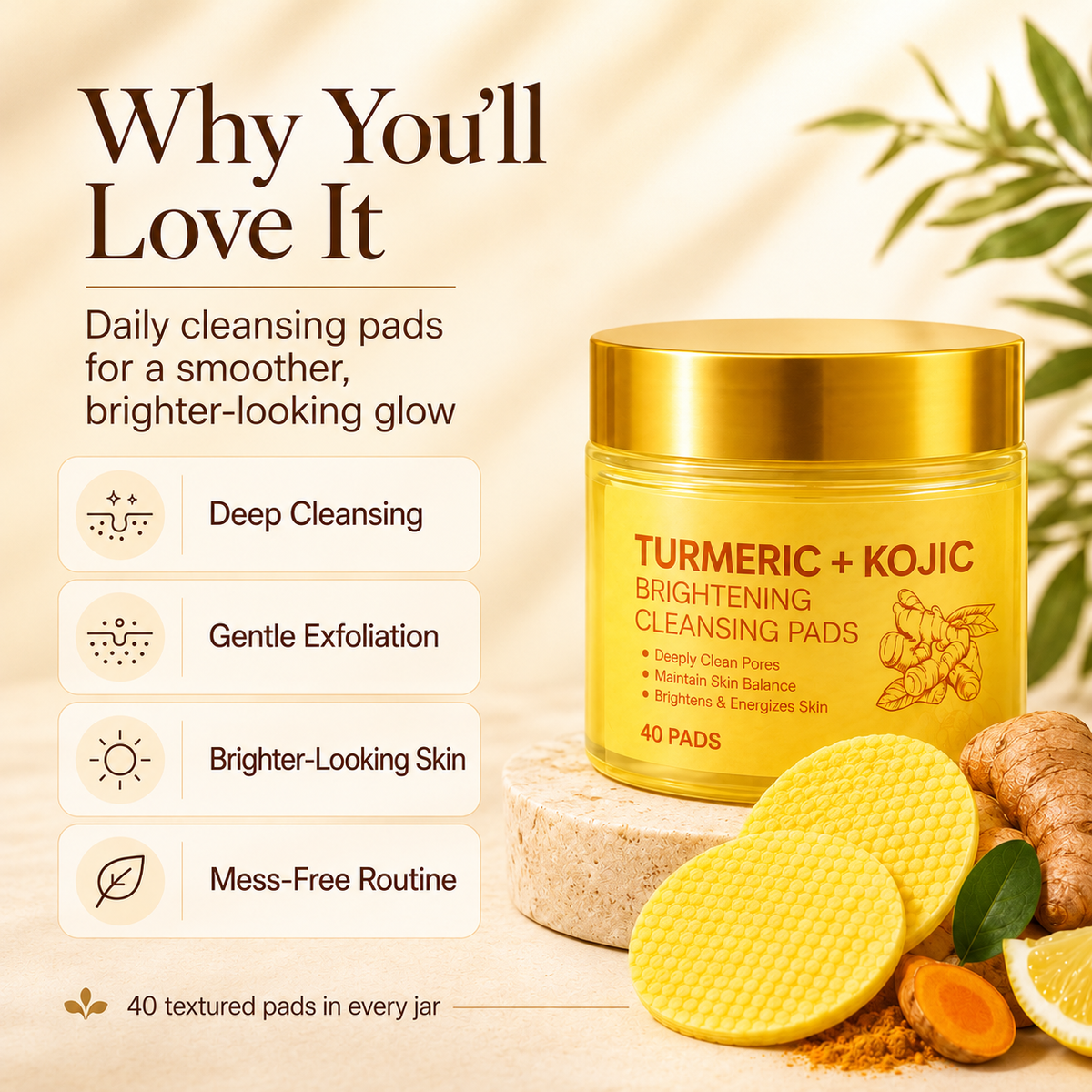 Turmeric + Kojic Brightening Cleansing Pads