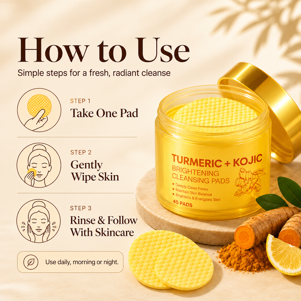 Turmeric + Kojic Brightening Cleansing Pads