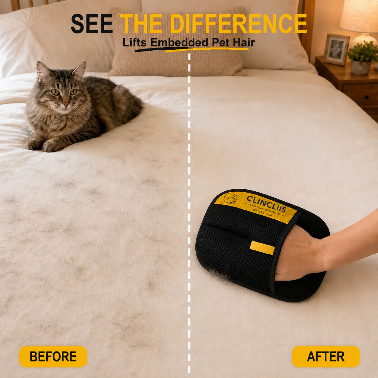 CLINCLIIS Pet Hair Remover Glove for Cats & Dogs, Reusable Lint Remover for Couch, Carpet & Clothes